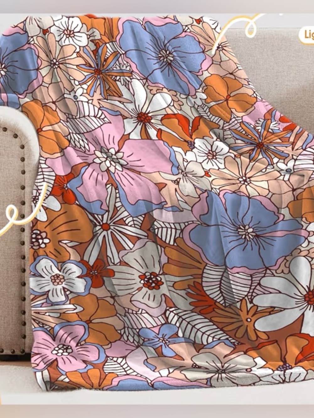 Boho Colorful Floral Blanket 50x60 - New